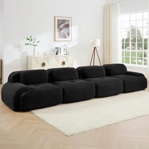 Vista 35 de Juego de sofás seccionales sin hueso de 117 pulgadas para sala de estar, modular en forma de L y sofá de 3 plazas con asiento profundo, almohadas