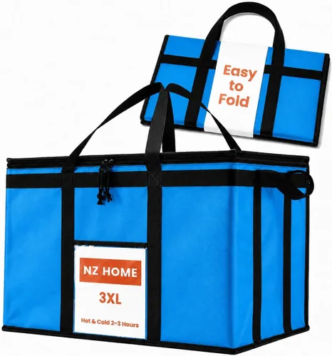 Vista 19 de Bolsa térmica XXL aislada y calentador de alimentos para entrega y compras de comestibles con parte superior con cremallera, color negro
