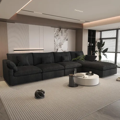 Vista 22 de WJShome Sofá Seccional Cloud Couch de 83 pulgadas para sala de estar, sofá seccional modular relleno de plumón, sofás en forma de L con otomana