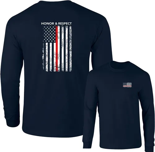 Vista 8 de Camiseta de manga larga Honor Respect U.S. Flag Red Line Firefighter Negro