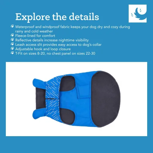 Vista 2 de RC Pet Products Cascade - Abrigo para perro, chaqueta esencial para todo tipo de clima, talla 8, azul ártico