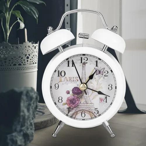 Vista 5 de Garosa Reloj despertador para dormitorio, clásico retro ultra silencioso reloj de cuarzo de metal con retroiluminación para escritorio, armario