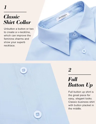 Vista 5 de HOTOUCH Camisa básica con botones para mujer, manga corta, elástica, con cuello y botones