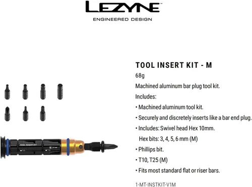 Vista 4 de Lezyne Kit de inserción de herramientas Negro, M Durable Machined Aluminum Construction, 8 Hardened Steel Tool Bits, Bar End Plugs, 3 O-Ring