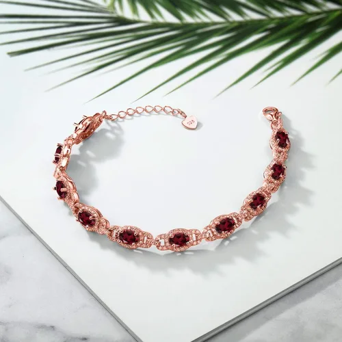 Vista 31 de Gem Stone King 18K Rose Gold Plated Silver Oval Gemstone Birthstone Tennis Bracelet For Women Oval 6X4MM 7 Inch With 1 Inch Extender Fine