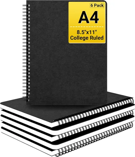 Vista 11 de EUSOAR Cuaderno de espiral con rayas universitarias, 3 paquetes A4 de 11 x 8-1/2 pulgadas, tapa dura, diario negro, 120 páginas/60 hojas de papel
