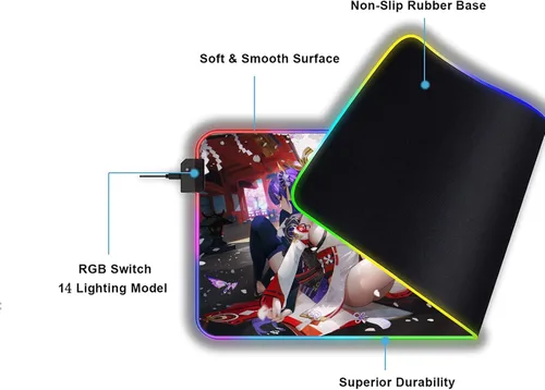 Vista 3 de Alfombrilla de mouse grande RGB para juegos con texto en inglés "Anime Girl", alfombrilla de mouse para videojuegos, teclado para jugadores, tapete
