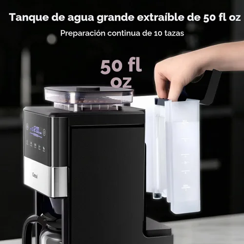 Vista 8 de Gevi Cafetera de 10 tazas para moler y preparar, pantalla táctil