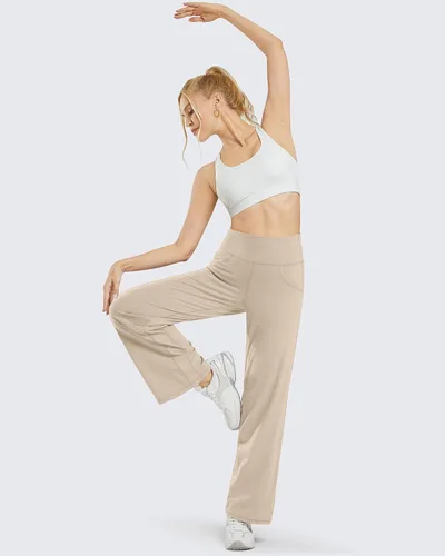 Vista 4 de Promover - Pantalones anchos para mujer, pantalones de yoga con bolsillos, cintura alta, elásticos, pantalones de chándal, talla pequeñaregularalta