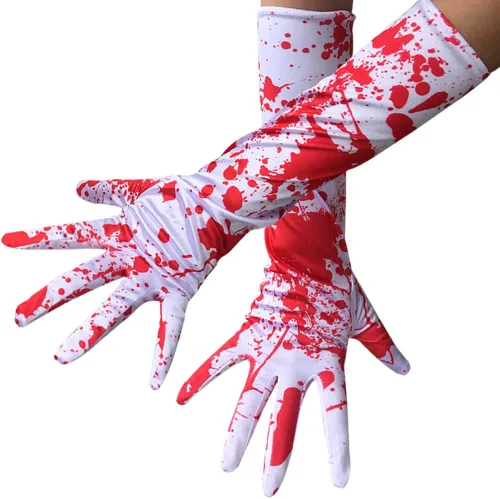 Vista 6 de NUOBESTY Guantes de terror novedosos para decoración de fiesta de Halloween, 1 par, Blanco y rojo