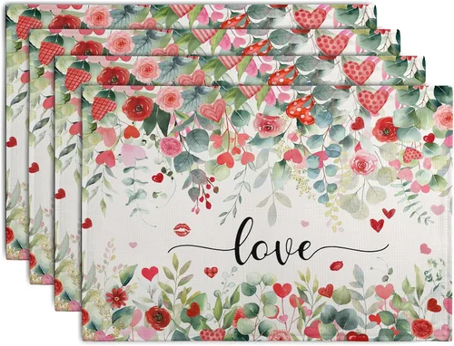 Vista 31 de Juego de 4 manteles individuales del 4 de julio, manteles individuales patrióticos florales con cruces y estrellas del Día de la Independencia y Día
