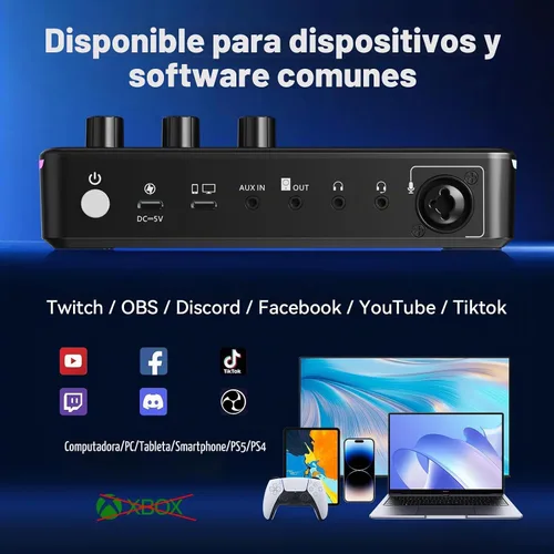 Vista 6 de [Usado] Mezclador de audio para gaming SINWE G1, interfaz de audio RGB con preamplificador profesional, Bluetooth, mezclador de PC para streaming