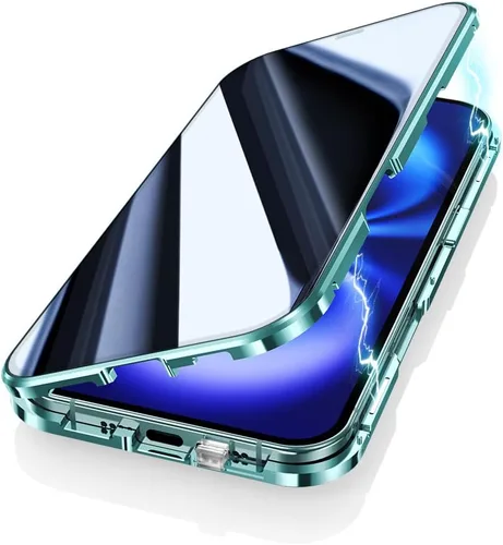 Vista 31 de Funda antimiradas con cerradura para iPhone 13 Pro, funda magnética de vidrio con protector de lente de cámara integrado, protector de pantalla