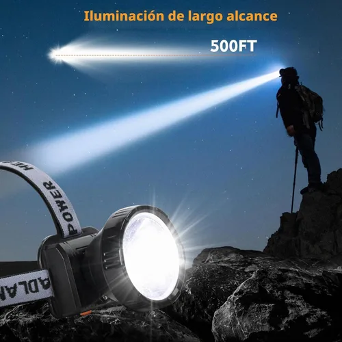Vista 2 de Linterna frontal recargable - Foco súper brillante con 2 modos - Linterna LED frontal para camping, pesca, senderismo