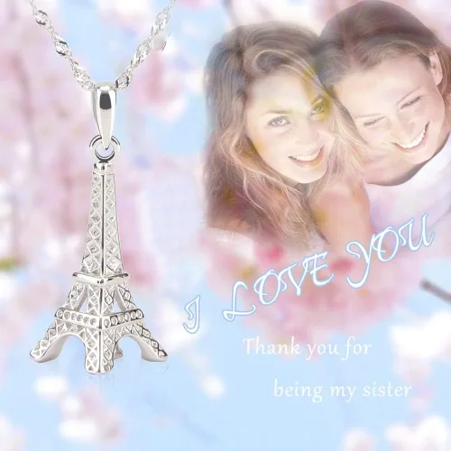 Vista 6 de Collar con colgante de torre Eiffel de plata de ley, joyería de París para mamá y mujer con cadena de plata de 18 pulgadas, Plata esterlina