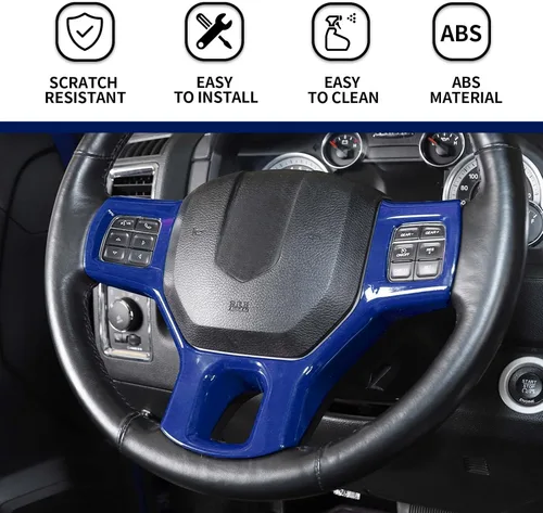 Vista 3 de Hoolcar Funda interior para volante de ABS compatible con accesorios Dodge RAM 2010-2017, color azul