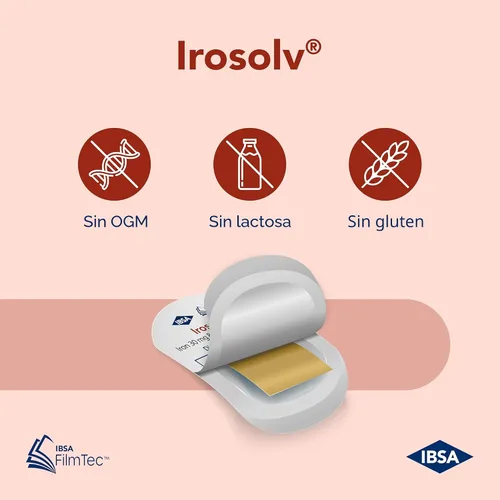 Vista 3 de Irosolv – IBSA Iron - Suplemento Dietético – 30 mg de Hierro 400 mcg de Ácido Fólico - 30 Películas de Disolución Oral para Liberación Inmediata
