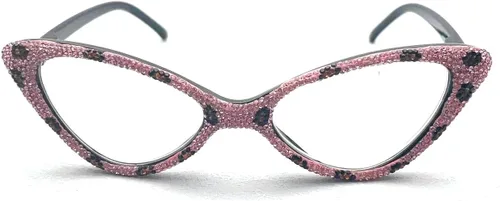 Vista 3 de willochra Elegantes gafas de lectura con diamantes de imitación de ojo de gato para mujer, diseño de diamantes de moda, gafas de luz azul Rosado