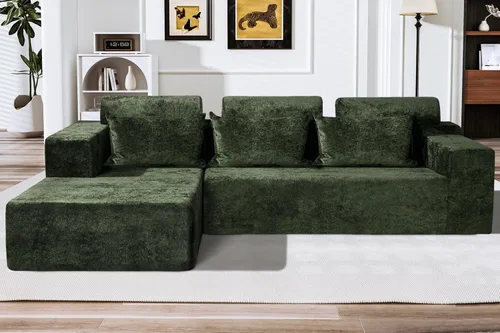 Vista 15 de HABUTWAY Sofá modular modular de 101 pulgadas con asiento profundo, moderno sofá convertible en forma de L, sofá tapizado con diván para sala