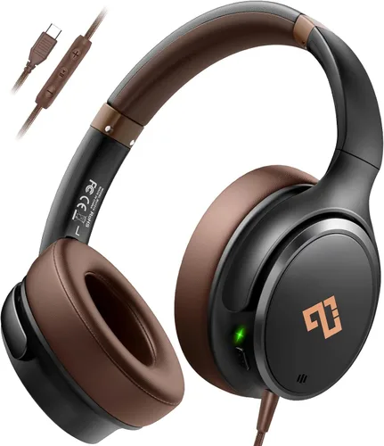 Vista 11 de Auriculares USB C con cable sobre la oreja con micrófono HD, auriculares plegables con cancelación activa de ruido