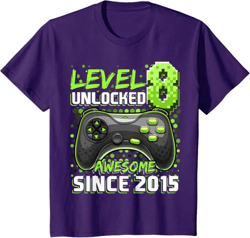 Vista 60 de Level 8 Unlocked Awesome 2015 Video Game 8th Birthday Boy T-Shirt, Negro
