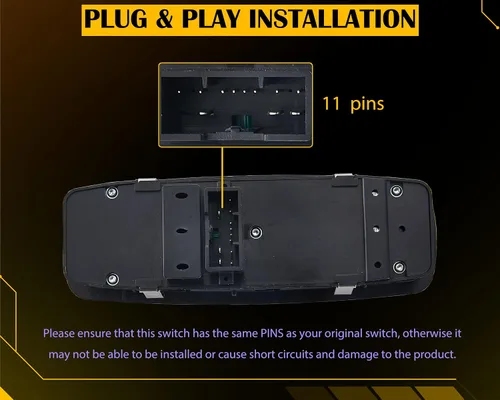 Vista 3 de Interruptor de ventana eléctrico. 11 pines de metal. Compatible con 2016-2018 Ram 1500 2500 3500, 2019-2021 Ram 1500 Classic. Interruptor maestro