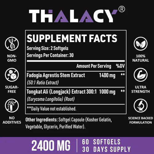 Vista 2 de 2400mg Fadogia Agrestis Tongkat Ali Suplemento - Fadogia Agrestis 1400mg y Tongkat Ali 1000mg Ultra Blend, máxima fuerza, masa muscular