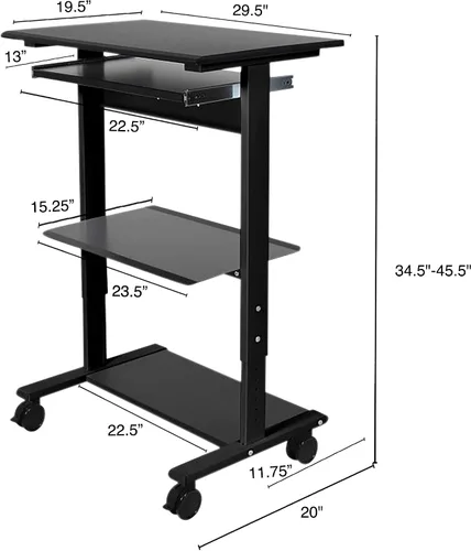 Vista 3 de Estación de trabajo con soporte de altura ajustable móvil, Negro y negro