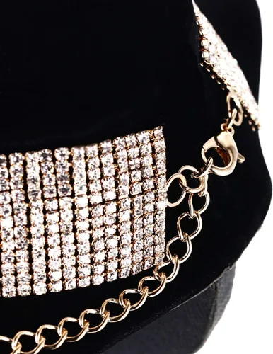 Vista 4 de Flyonce - Collar con diamantes de imitación para mujer, gargantilla con borla estilo pechera, joyería para fiesta formal