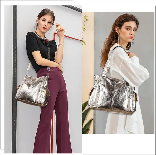 Vista 2 de Angel Kiss Bolsos para mujer con tiras en la parte superior, bolso estilo Hobo, bolsas de hombro espaciosas y casuales, cartera estilo Tote de PU