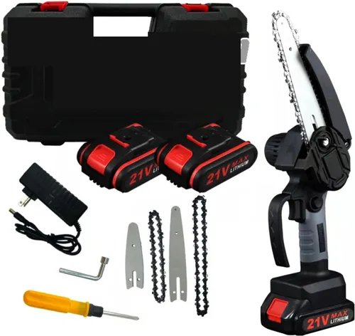 Vista 10 de Mini motosierra eléctrica portátil de 4 pulgadas y 6 pulgadas inalámbrica con 2 cadenas, 2 baterías, tijeras de podar de mano para ramas de árboles