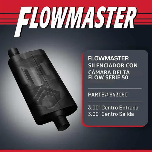 Vista 3 de Flowmaster 943050 50 silenciador Delta Flow con entrada 3.00 y salida 3.00, sonido moderado. Sonido moderado, acero aluminizado de calibre 16