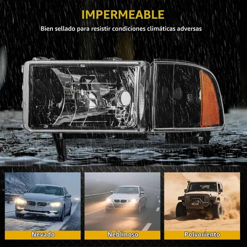 Vista 5 de DWVO Ensamble de faros Compatible con 1994-2001 Dodge Ram 1500/1994 1995 1996 1997 1998 1999 2000 2001 2002 Dodge Ram 2500 3500 Faros de repuesto OE