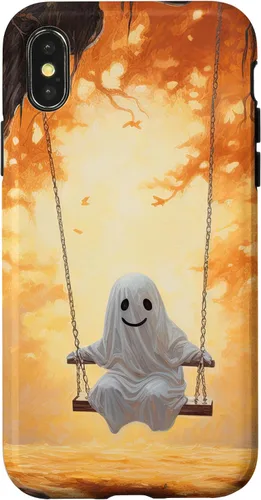 Vista 4 de iPhone 15 Cute Ghost On A Swing Haunted Forest Spooky Autumn Case