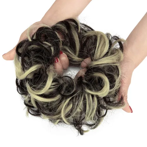 Vista 4 de Extensiones de cabello desordenado, coleta, peinado recogido, Moño, Mezcla de blanqueador negro y café.