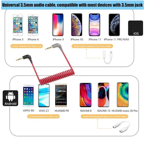 Vista 7 de Cable adaptador TRS a TRRS de 0.138 in, cable de conexión de micrófono Lavalier para Rode SC7, cable de micrófono inalámbrico GO, cables