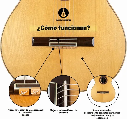 Vista 2 de Cuentas de puente de guitarra clásica – Bloques de corbata con patrón de madera clara para cuerdas de nailon y carbono – Compatible con guitarras