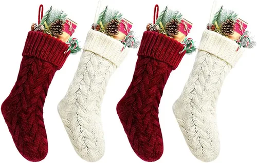Vista 20 de Medias de Navidad, 18 pulgadas, calcetines de punto trenzado azul para decoración de Navidad, paquete de 4
