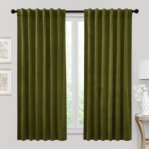 Vista 57 de RYB HOME Cortinas 100% opacas de terciopelo blanco para dormitorio, pestaña trasera y bolsillo para barra, aislamiento térmico, cortinas