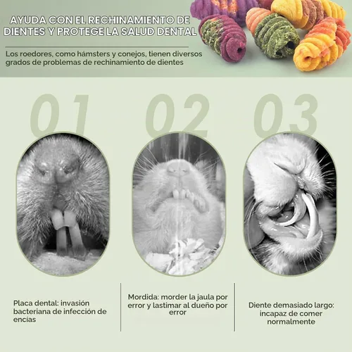 Vista 6 de ERKOON Golosinas de chinchilla, juguetes masticables para dientes para conejo, cobaya, jerbo, rata, hámster enano (tamaño pequeño)