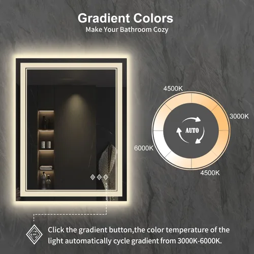 Vista 3 de LED Bathroom Mirror, 24x32 Inch Gradient Front and Backlit Vanity Mirror with Lights, 3 Colors Dimmable CRI>90 Double Lights, IP54 Enhanced
