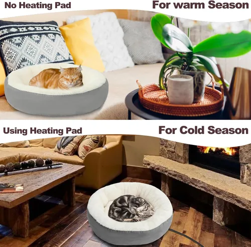 Vista 7 de Rypet Cama para gatos con calefacción para interiores, suave y acogedora cama para mascotas con temporizador y temporizador, camas para perros