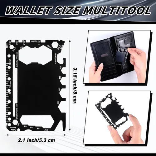 Vista 2 de Cholemy 12 carteras para tarjetas de crédito, multiherramienta 46 en 1, herramienta de bolsillo de supervivencia de acero inoxidable, multiusos