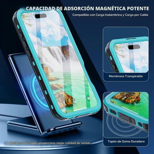Vista 6 de Funda resistente a prueba de agua para iPhone 16 Plus de 6.7", protector