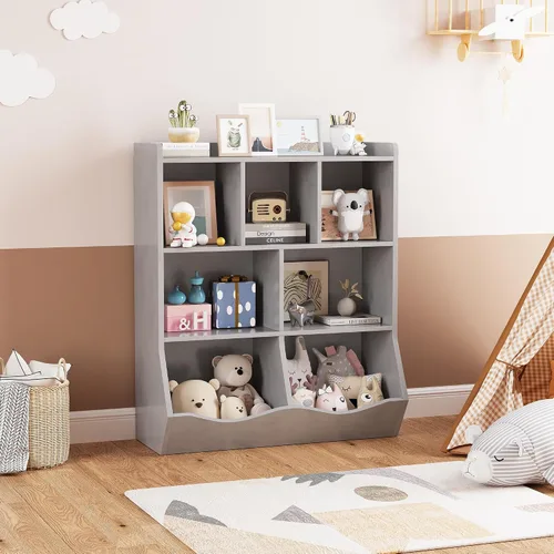 Vista 5 de GAOMON Estantería y estantería de tres niveles para niños, armario de almacenamiento de juguetes para almacenamiento de libros y juguetes, estante