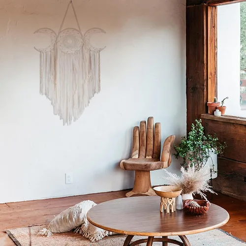 Vista 3 de ANROYE Colgante de Pared de Macramé Blanco de Triple Luna de la Diosa, Atrapasueños de Media Luna Boho, Atrapasueños Bohemio para Dormitorio
