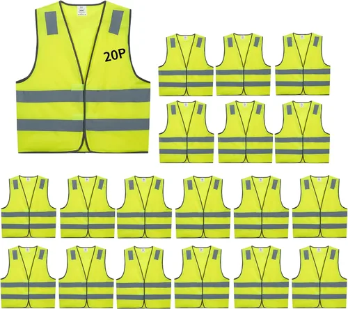 Vista 8 de Chalecos de seguridad azules 10 unidades - Chalecos de alta visibilidad reflectantes para construcción Clase ANSI 2 para hombre, mujer, malla