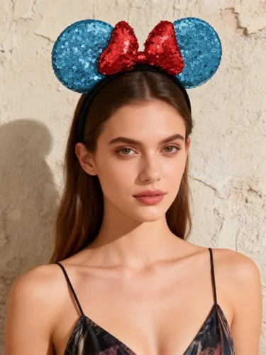Vista 4 de A Miaow Diadema de Orejas de Ratón Negro 3D con Lentejuelas MM Purpurina Mariposa Hebilla para Cabello Suministros del Parque Adultos Mujeres