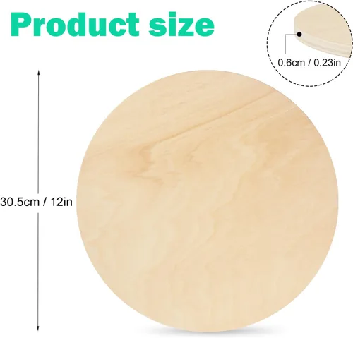 Vista 2 de 10 círculos de madera sin terminar de 12 pulgadas, grosor de 0.236 in, rondas de madera para manualidades, discos de madera para decoración
