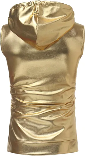 Vista 2 de ZEROYAA Camiseta hipster metálica con capucha y bolsillo tipo canguro para hombre